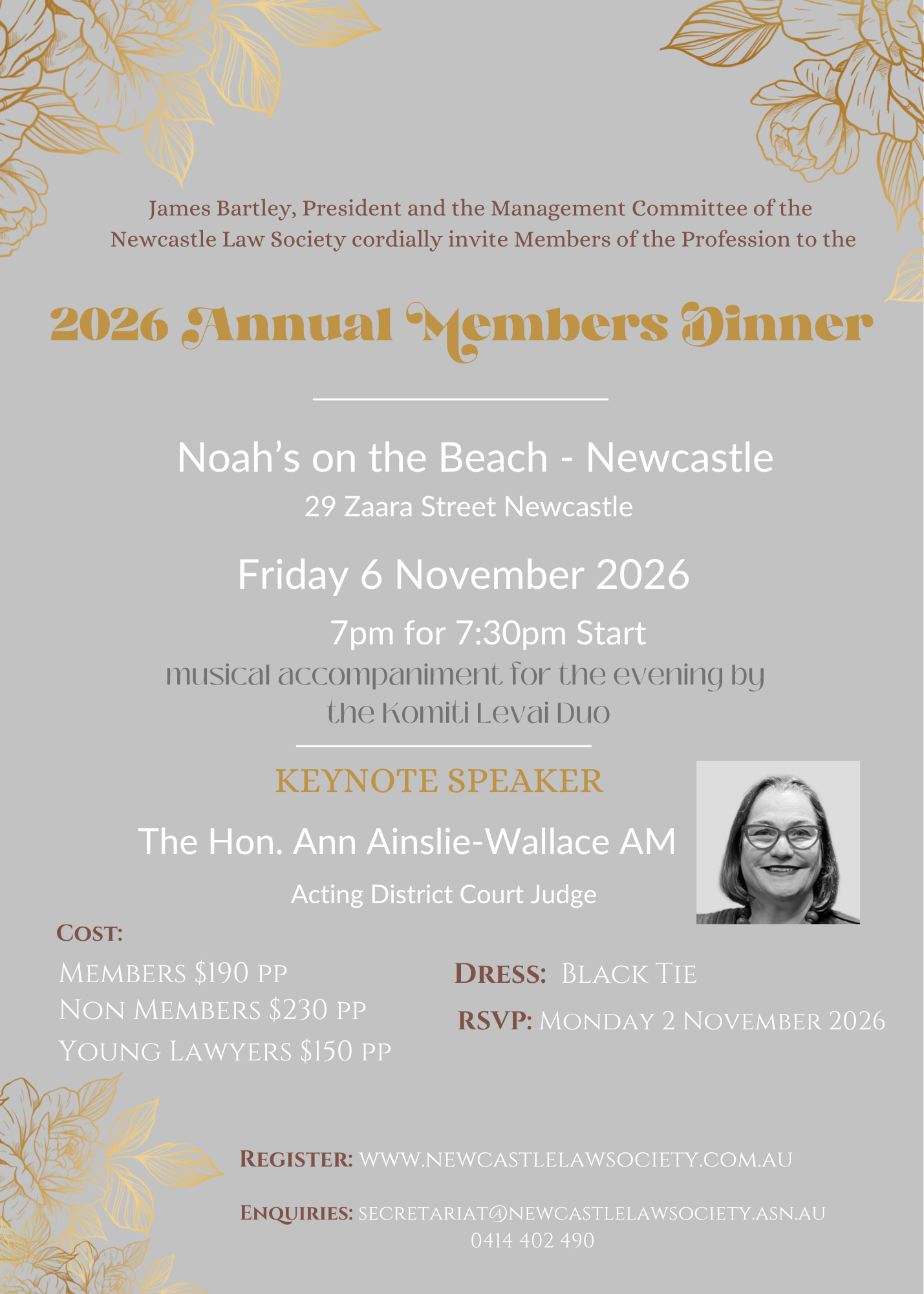 2026 Annual Members’ Dinner with Her Honour Ann Ainslie-Wallace AM